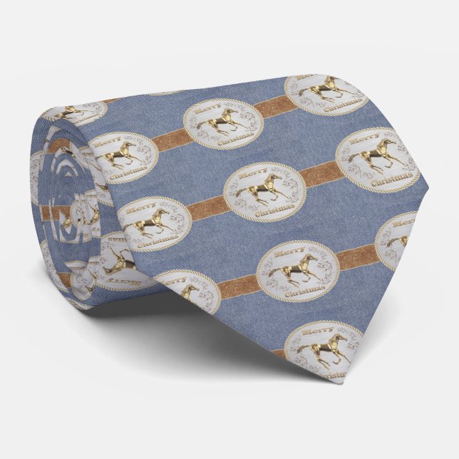 Western Denim-Druck mit Gürtel und Verschluss Krawatte (Gerollt)