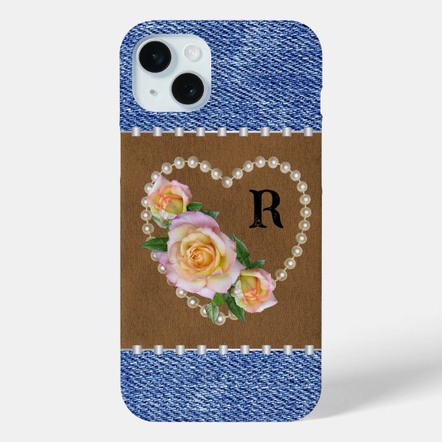 Western Denim, Leder, Perlen und Rose Case-Mate iPhone Hülle (Rückseite)