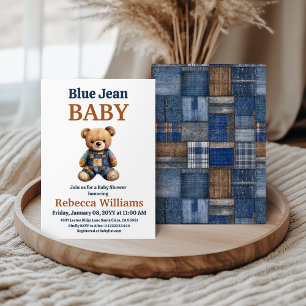 Western-Denim-Patchwork-Bär-Blue-Jean-Baby-Party Einladung