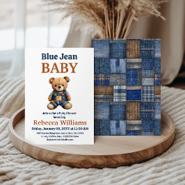 Western Denim Patchwork Bear Blue Jean Baby Shower Einladung