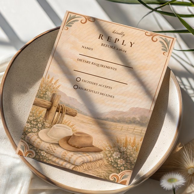 Western Desert Ranch Wedding RSVP Karte (Von Creator hochgeladen)