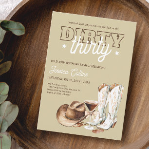Western Dirty Thirty Cowgirl 30. Geburtstag Party Einladung