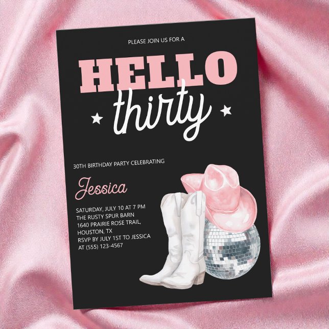 Western Disco Black 30. Geburtstagsfeier Einladung (Western Disco Black Thirty 30th Birthday Party Invitation)