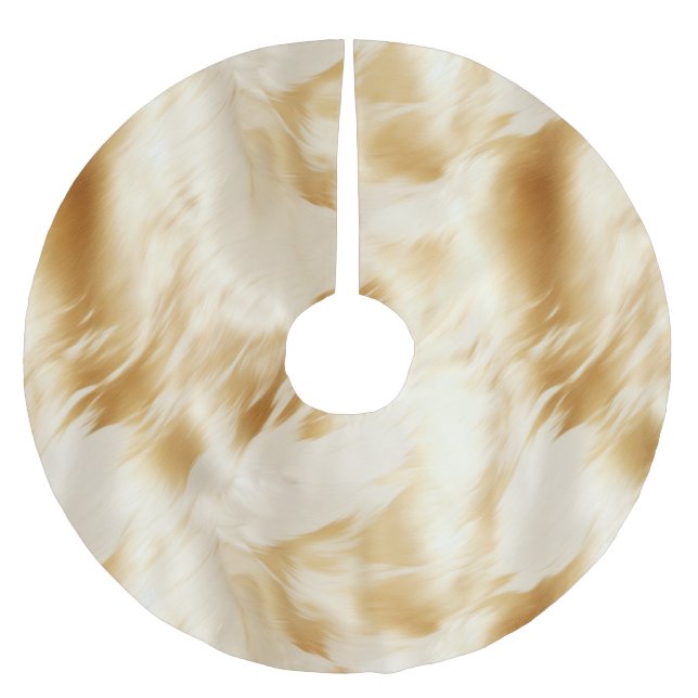 Western Elegante Gold Weißes Creme Cowhide Polyester Weihnachtsbaumdecke (Vorderseite)