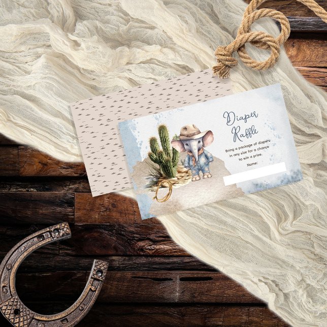 Western Elephant Cowboy Babydusche Windelwindeln Begleitkarte (Rustic Western Elephant Cowboy Boy Baby Shower "Diaper Raffle" Cards)