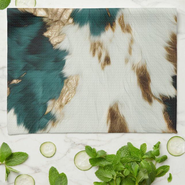 Western Emerald Gold White Cowhide Geschirrtuch (Gefaltet)