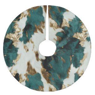 Western Emerald Gold White Cowhide Polyester Weihnachtsbaumdecke