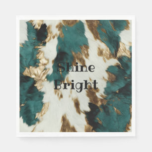 Western Emerald Gold White Cowhide Serviette