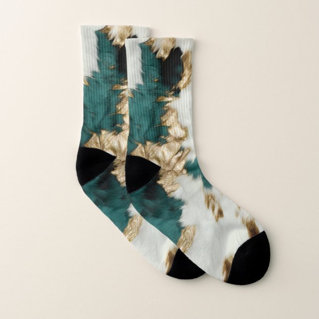 Western Emerald Gold White Cowhide Socken (Paar)