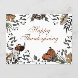 Western Erntedank Fall Ernte Bull Skull Feiertagspostkarte