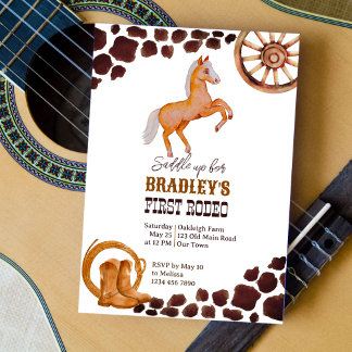 Western erste Rodeo Sattel auf Pferdegeburtstag Pa Einladung