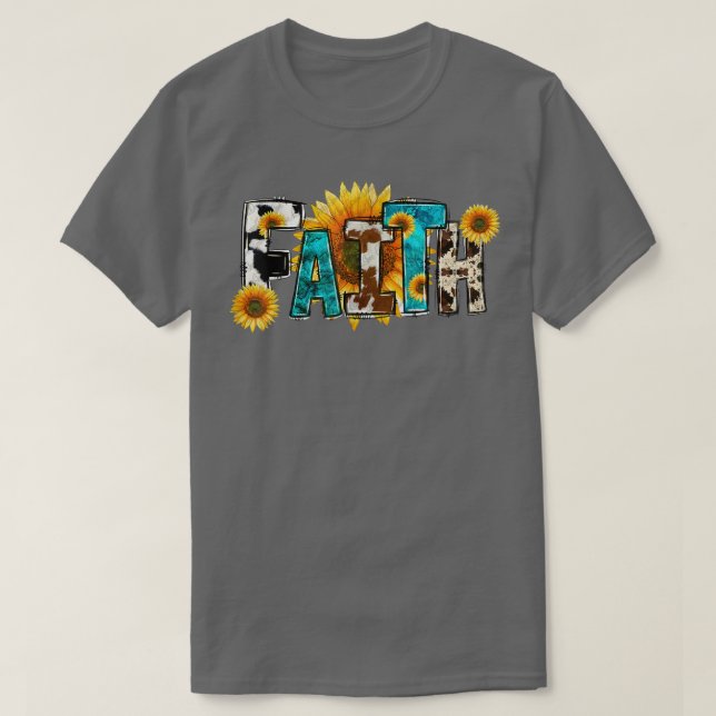 Western Faith Cow Farm Christian Sunflower Jesus L T-Shirt (Design vorne)