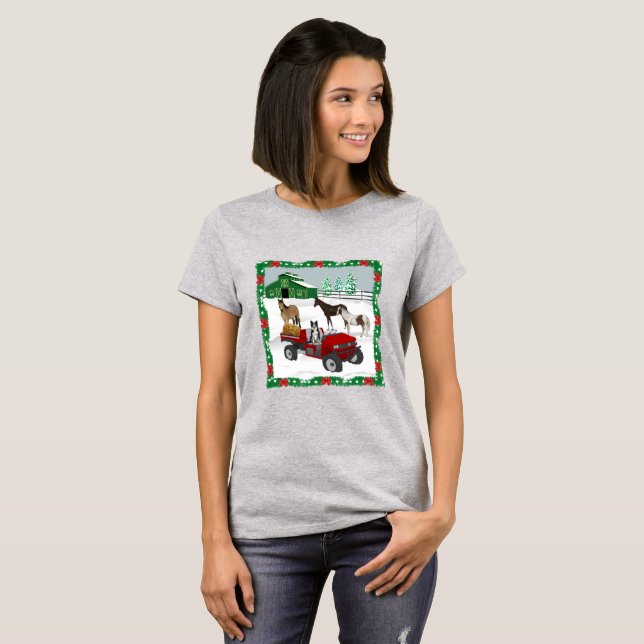 Western Farm Horse Ranch Red ATV Dog and Stall T-Shirt (Vorne ganz)