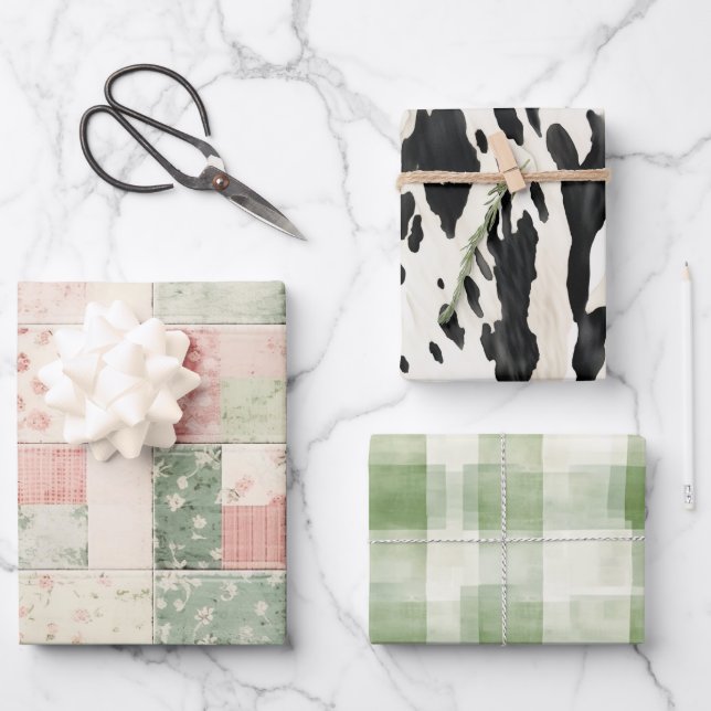 Western Farm Mint Pink Floral Quilt Patterns Geschenkpapier Set (Vorderseite)