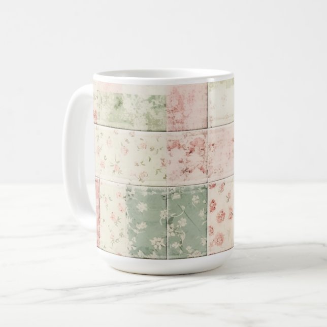 Western Farm Mint Pink Floral Quilt Patterns Kaffeetasse (Vorderseite Links)