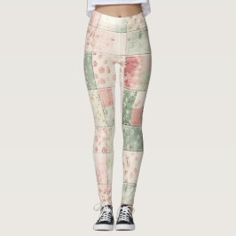 Western Farm Mint Pink Floral Quilt Patterns Leggings
