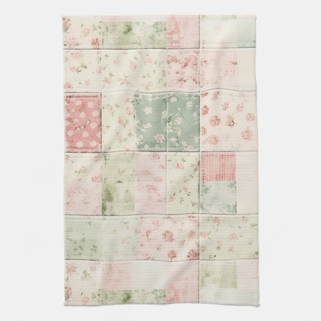Western Farm Mint Rosa Blumen Quilt Muster Geschirrtuch (Vertikal)