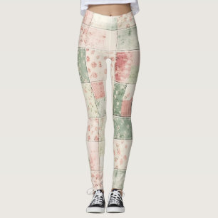 Western Farm Mint Rosa Blumen Quilt Muster Leggings
