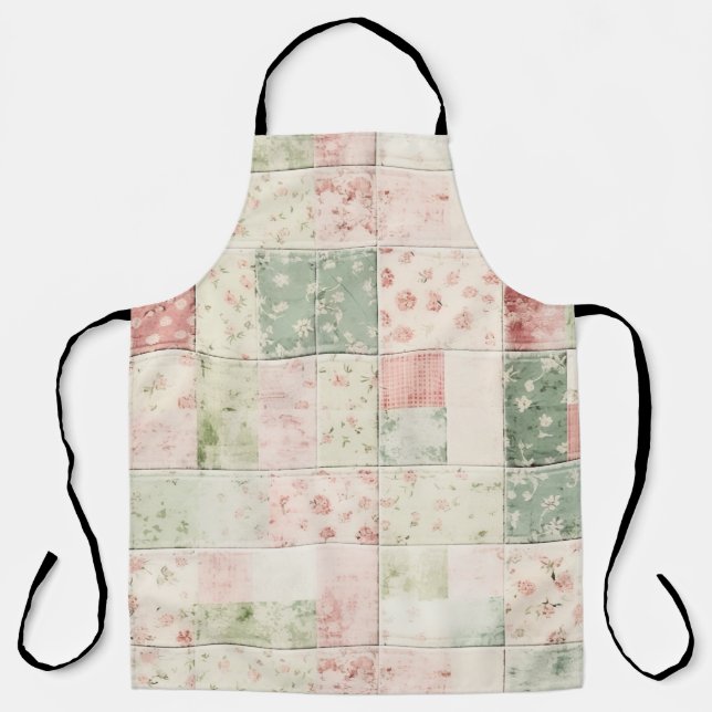 Western Farm Mint Rosa Blumenquilts Muster Schürze (Vorderseite)