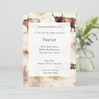 Western Farm Tier Hochland Kuh Geburtstag Einladung