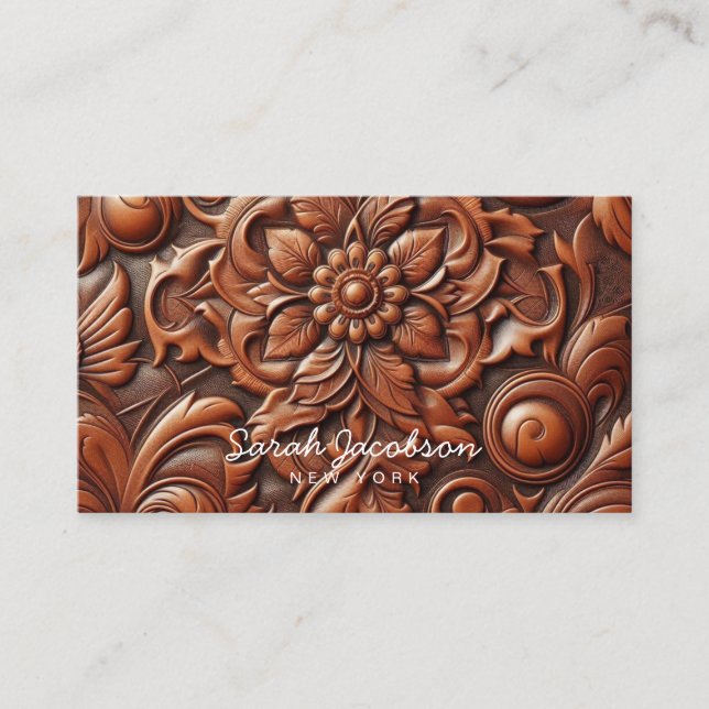 Western Faux Brown Leather Tooled Visitenkarte (Vorderseite)