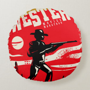 Western-Filme-Marathon Retro-Poster-Design-Layout Rundes Kissen