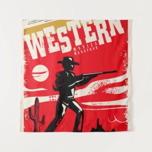 Western-Filme-Marathon Retro-Poster-Design-Layout Wandteppich