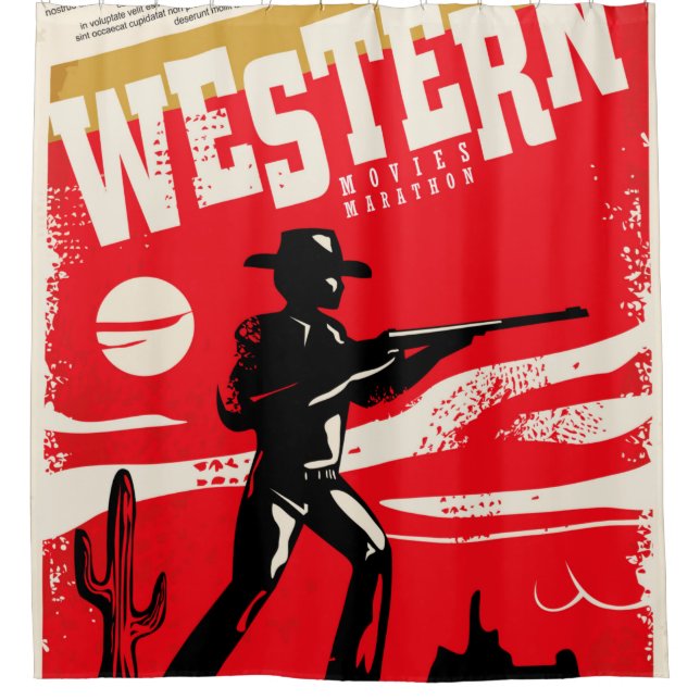 Western-Filme Marathon Retroposter Design-Layout Duschvorhang (Vorderseite)