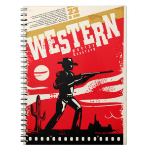 Western-Filme Marathon Retroposter Design-Layout Notizblock