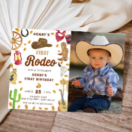 Western First Birthday Rodeo Baby Foto Einladung