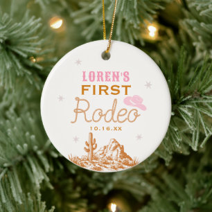 Western First Rodeo Cowgirl 1. Geburtstag Keramik Ornament