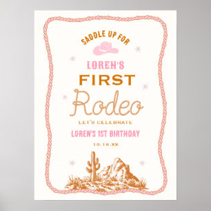 Western First Rodeo Cowgirl 1. Geburtstag Willkomm Poster