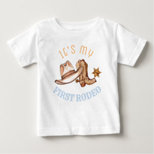 Western First Rodeo Geburtstagsparty-Platte Baby T-shirt