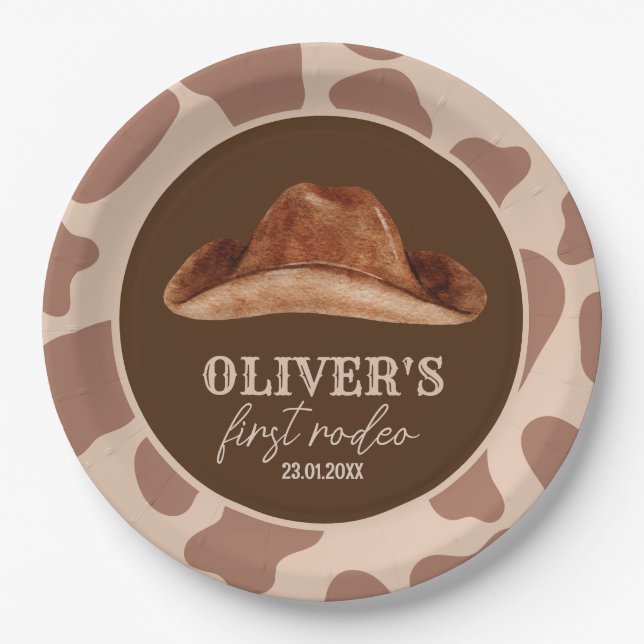 Western First Rodeo Wild West Cowboy 1st Birthday Pappteller (Vorderseite)
