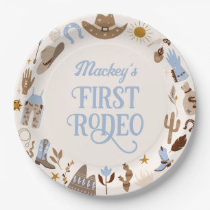 Western First Rodeo Wild West Cowboy Blue Geburtst Pappteller
