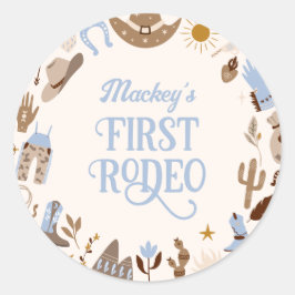 Western First Rodeo Wild West Cowboy Blue Geburtst Runder Aufkleber