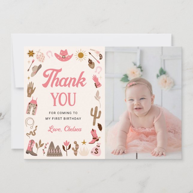 Western First Rodeo Wild West Cowboy Pink Geburtst Einladung (Vorderseite)