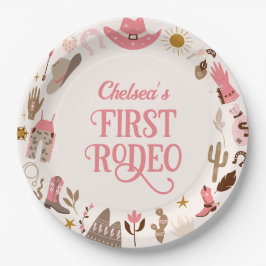 Western First Rodeo Wild West Cowboy Pink Geburtst Pappteller