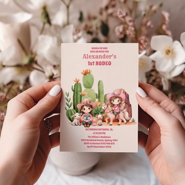 Western First Rodeo Wildwest Cowgirl Pink Birthday Einladung (Von Creator hochgeladen)