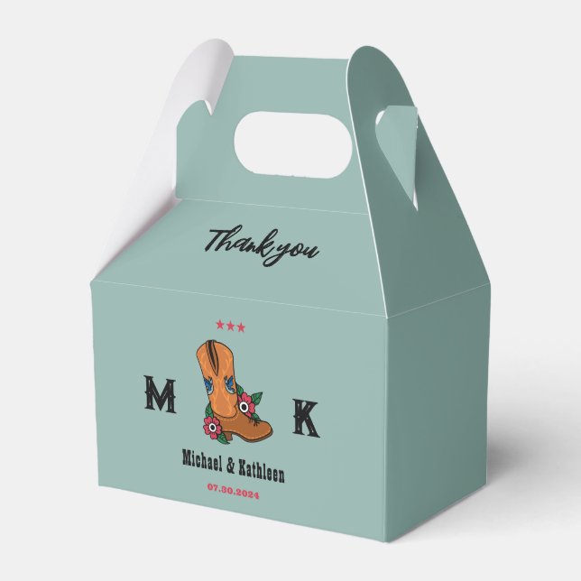 Western Floral Cowboy Boot Boho Country Wedding Geschenkschachtel (Vorderseite)