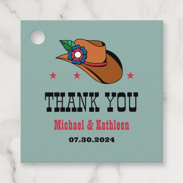 Western Floral Cowboy Hat Rustikale Landhochzeit Geschenkanhänger (Vorderseite)