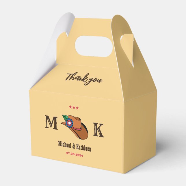 Western Floral Cowboy Hat Rustikale Landhochzeit Geschenkschachtel (Vorderseite)