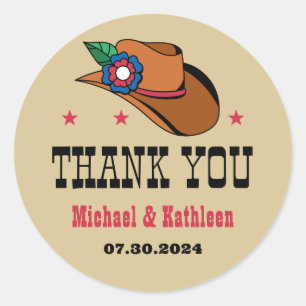 Western Floral Cowboy Hat Rustikale Landhochzeit Runder Aufkleber