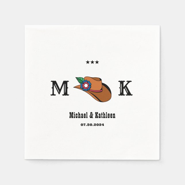 Western Floral Cowboy Hat Rustikale Landhochzeit Serviette (Vorderseite)