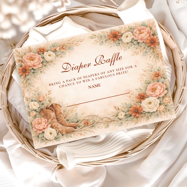 Western Floral Cowgirl Baby Shower Diapper Raffle Begleitkarte (Von Creator hochgeladen)