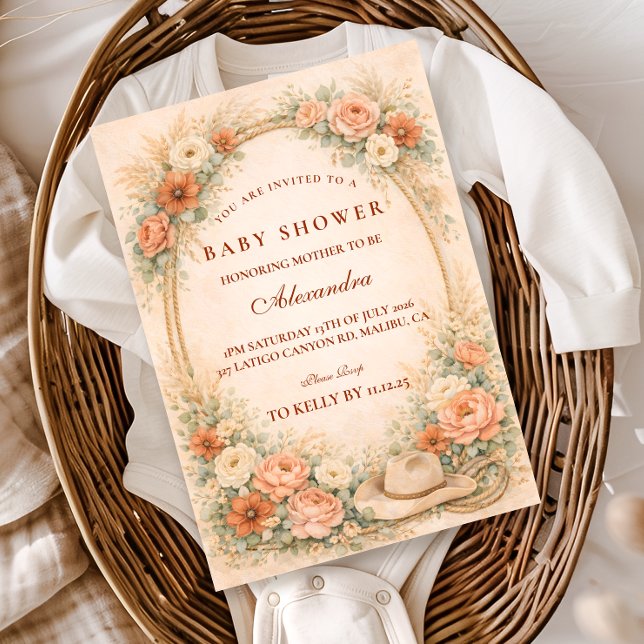 Western Floral Cowgirl Baby Shower Einladung (Von Creator hochgeladen)