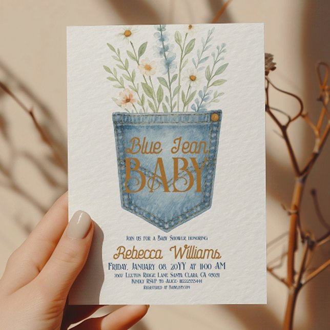 Western Floral Denim Boy Blue Jean Baby Shower Einladung (Von Creator hochgeladen)