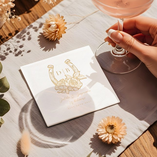 Western Floral Horseshoe Custom Wedding Monogram Servietten Mit Folie (Western Floral Horseshoe Custom Wedding Monogram Foil Napkins)