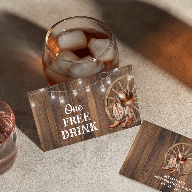 Western Free Drink Birthday Party Card Ticket (Von Creator hochgeladen)