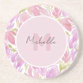 Western Fuchsia Pink Aquarellfarben Blume Monogram Getränkeuntersetzer
